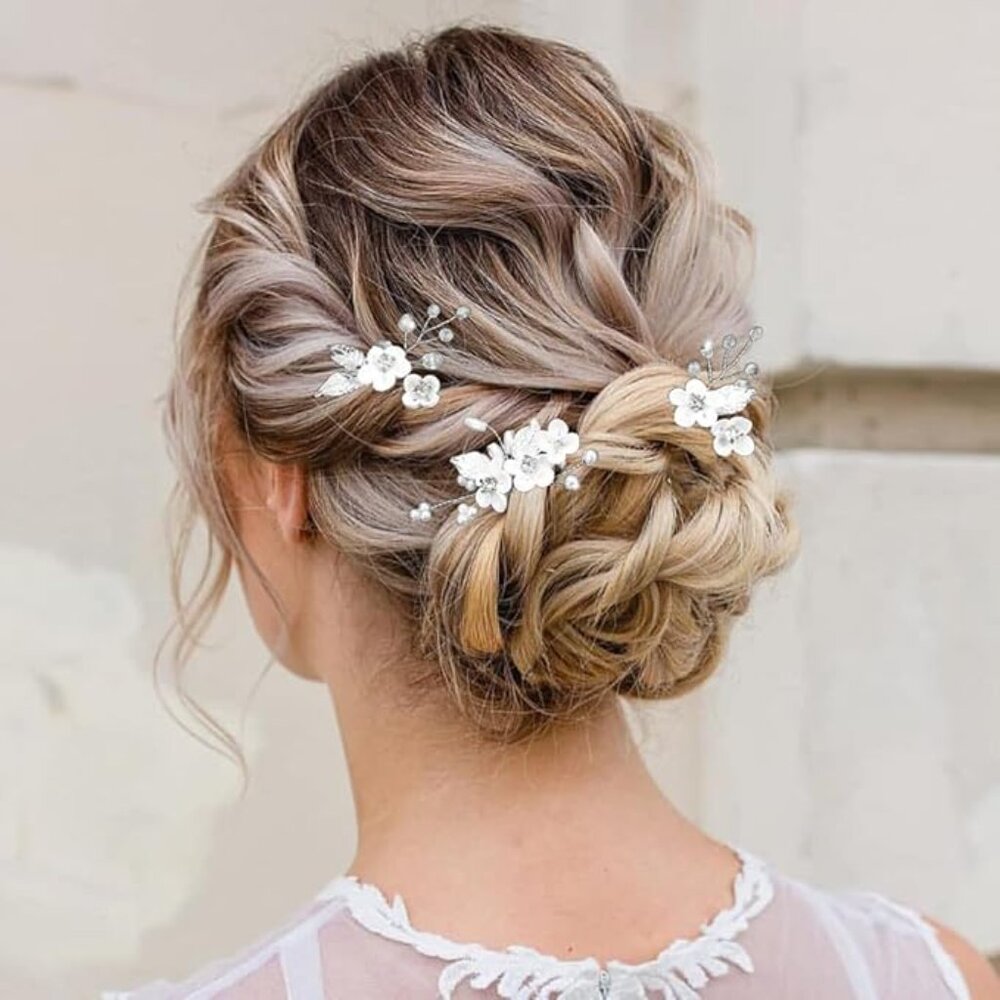 NEW! Unicra Silver Flower Bride Wedding Hair Pins Bridal Pearl (Pack of 3)